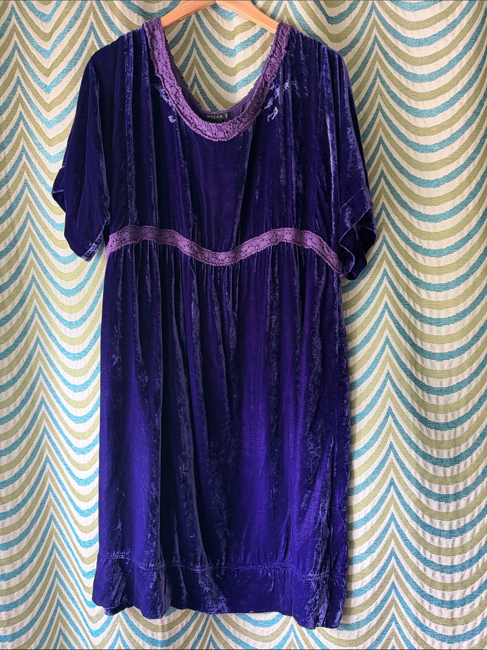Grizas Deep Purple Velvet Dress with Lace Trim XXL